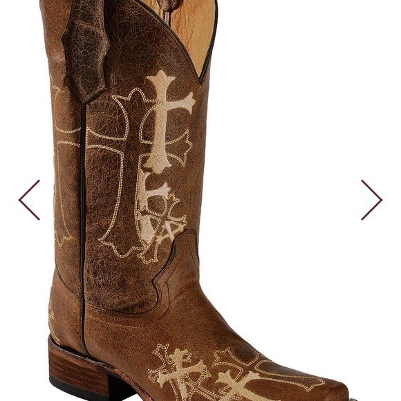 Circle G Shoes - Tan/Brown Cross Heeled Leather Cowboy Boots